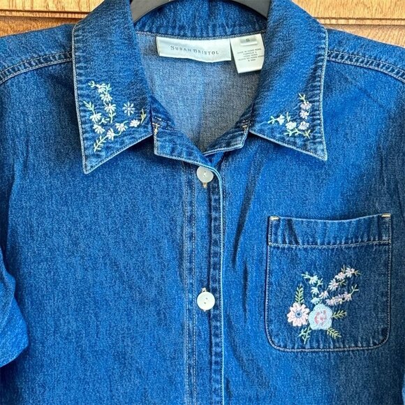 Susan Bristol Women's Embroidered Denim Shirt Jacket Blue Size S Vintage - Picture 3 of 6